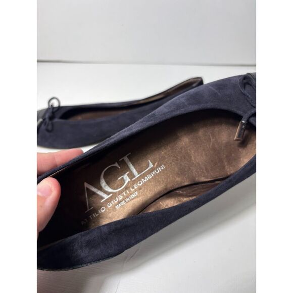 AGL Ballet Flats women's size 38.5 8 blue suede leather toe cap preppy ballerina - Picture 5 of 7